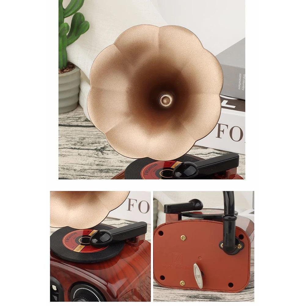 Retro Gramophone Music Box Home Desktop Decoration Miniature Phonograph Shape Music Box for Birthday Valentines Day Anniversary