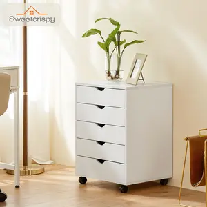 5 Drawer Chest - Storage Cabinets Dressers Wood Dresser Cabinet with Wheels Mobile Organizer Drawers for Office, Bedroom, Home