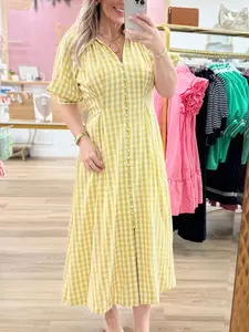 Gingham Puff Sleeve Dress