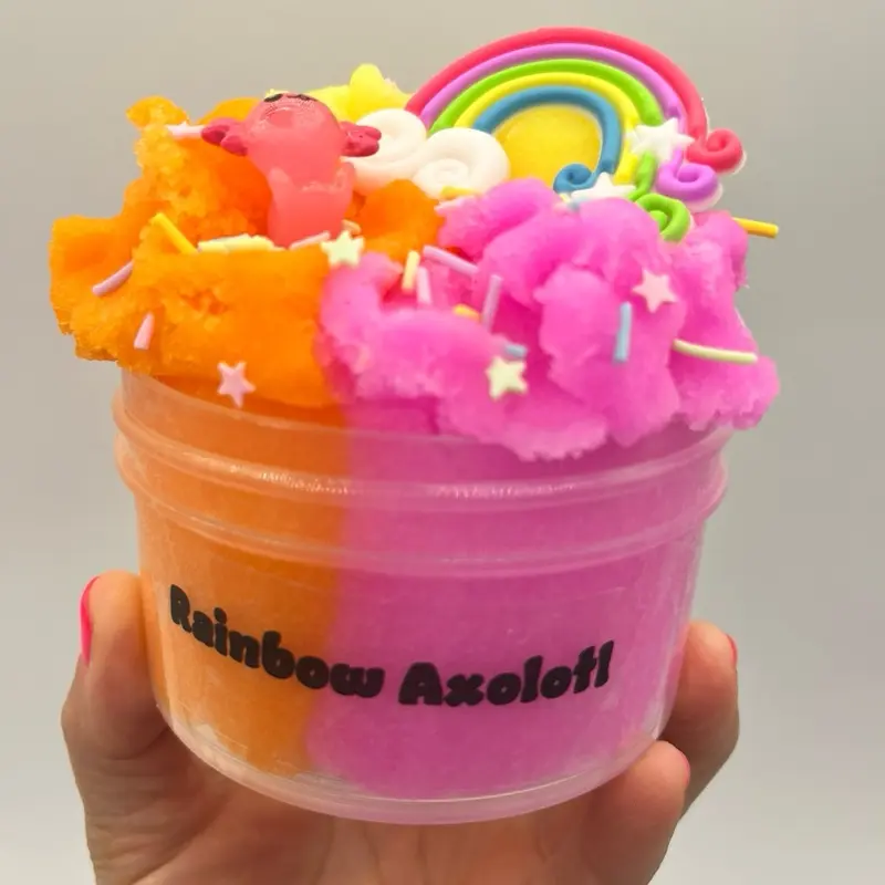 Rainbow Axolotl Slime - Colorfulaxolotl Slime with Rainbow and Axolotl Design Icee Soft Cool Drizzly Texture Sweet Candy Scent for Beginner Play