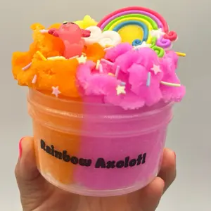 Rainbow Axolotl Slime - Colorfulaxolotl Slime with Rainbow and Axolotl Design Icee Soft Cool Drizzly Texture Sweet Candy Scent for Beginner Play