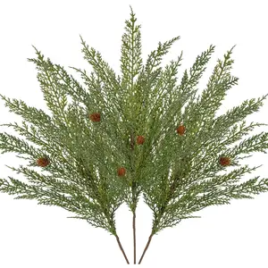 Artificial Christmas Cedar Branches - 3 count 27.5" Faux Cedar Stems  Pine Picks Real  Faux Greenery  Stem with Pine Cones for Vase DIY Garland Wreath  Indoor Centerpiece Xmas Decor