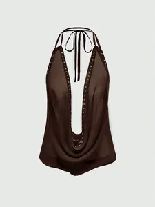 LUSHLACE Y2K halter top deep draped neck backless summer outfit going out