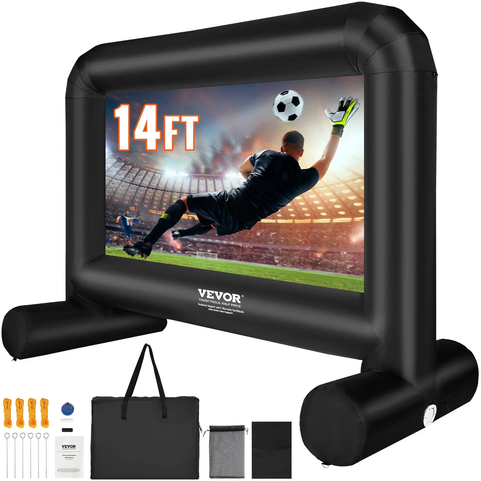 VEVOR Inflatable Movie Screen, 14 FT Inflatable Projector Screen for Outside with Blower and Carrying Bag, Front/Rear Projection, Oxford Fabric Blow Up Screen for Outdoor Parties Backyard Movie Night