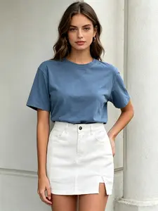Denim Skirt Fitted Side-Slit Denim Skirt With Pockets Elasticated Casual Skirt With Button And Zipper Front Stylish Summer Skinny Bottoms Perfect For Everyday Wear Nightclub Parties Vacations And Street Style