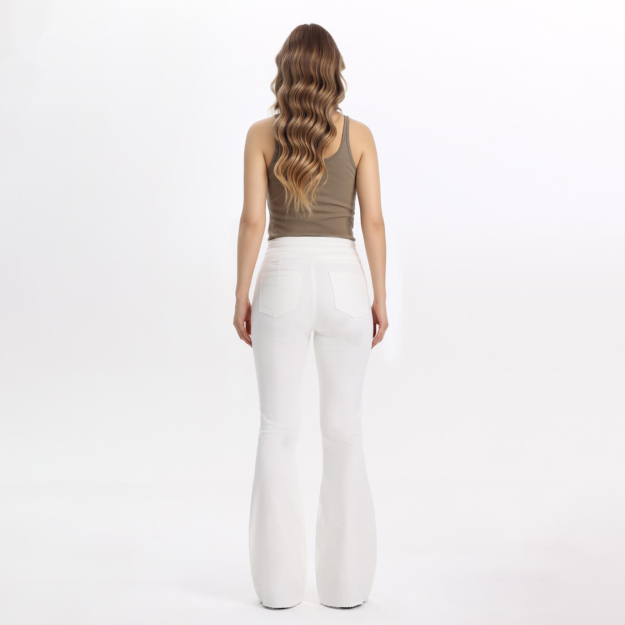 Y2K Vintage High Waisted Flare Jeans - Super Stretch Body Shaping White Bell Bottom Denim Trousers for Women"