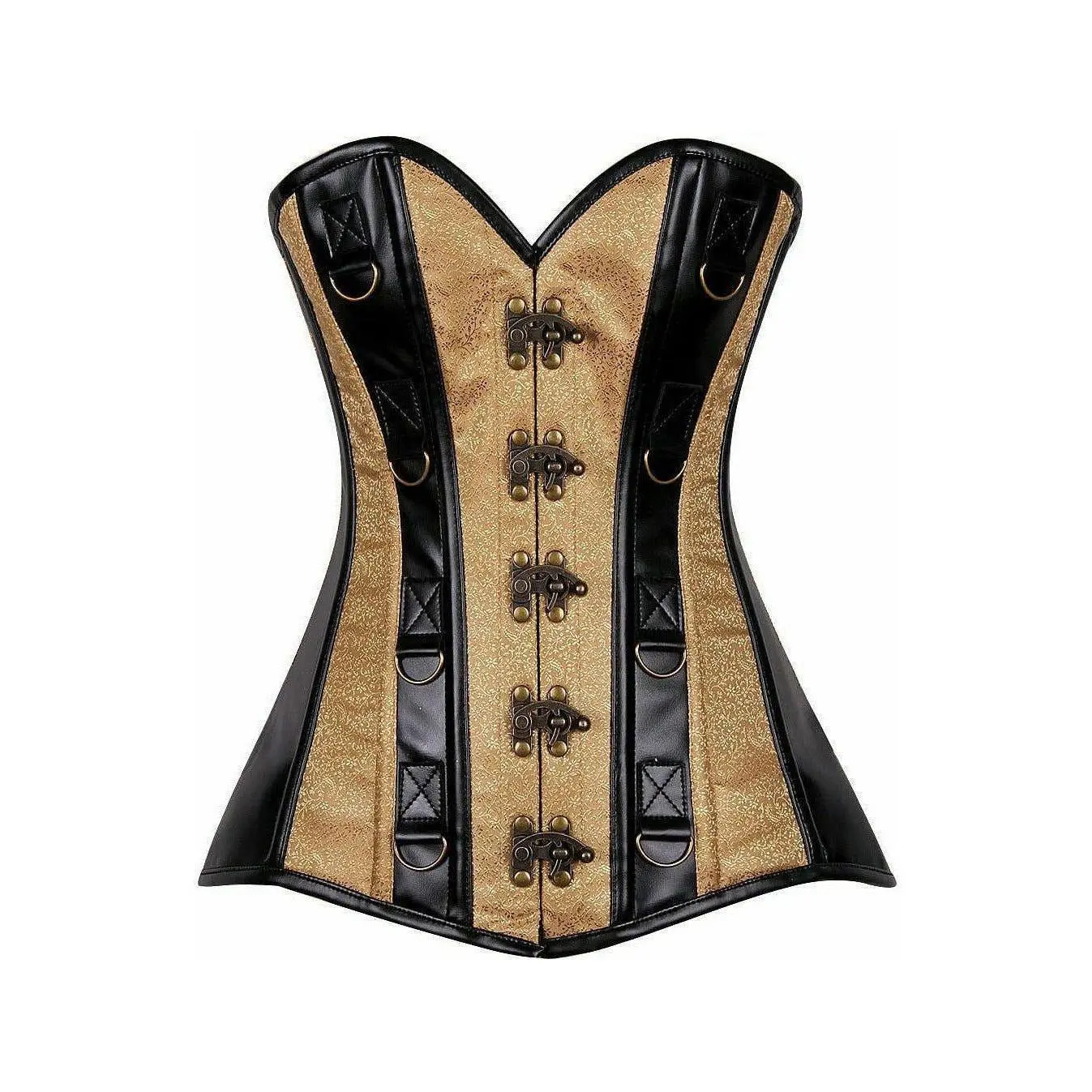 Top Drawer Gold Brocade & Faux Leather Steel Boned Corset