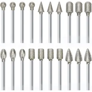 Pack fo 20 Diamond Drill Grinding Bit Set, Stone Carving Rotary Tools Polishing Kits Diamond-Coated With 1/8-inch Shank Universal Fitment For Stone Glass Ceramics