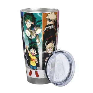 My Hero Academia 20oz Stainless Steel Vacuum Flask - Portable, Stylish, Hot & Cold Insulated Drink Bottle with Lid, Pastel Design for Study Sessions