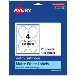 Avery Matte White Oval Labels, 4.25" x 3.25"