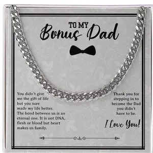 Bonus Dad Gift Idea, Bonus Dad Cuban Necklace, Best Gift for Stepdad From Bonus Daughter Bonus Son, Stepfather Gift on Father's Day, Thank Bonus Dad Gifts
