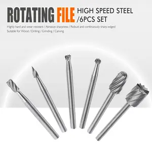 6-Piece Rotary File Set, 3mm Round Shank High-Speed Steel Grinding Drill Bits, Wood Carving & Metal Polishing Tools for Drills/gritters