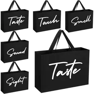 5 Senses  Bags for Him Her with Ribbon Handles Sight Smell Touch Taste Sound Paper  Bags for Men Women Birthday Wedding Anniversary Party(Black,12.6 x 8.7 x 4 Inches)