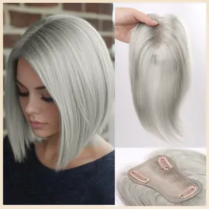 Vasilia Hair Toppers for Women Real Human Hair Silver Grey Hair Toppers for Women Hair Toppers for Women with Thinning Hair Grey Hair Toppers Clip in Hair Pieces for Women Real Hair Toppers for hair loss&Cover gray hair &cover Thinning Mother's Day