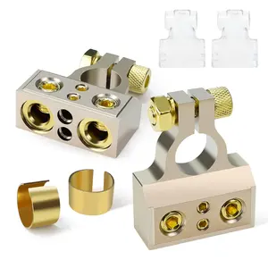 Battery Terminals, 0/4/8/10 Gauge Battery Terminal Connectors with Shims and Protective Covers, Car Cable Ends, 1 pair