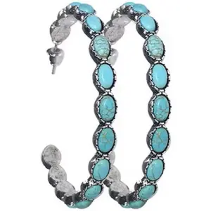 Western Bohemian Vintage Fashion Turquoise C-Shaped Large Circle Earrings