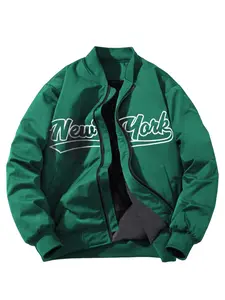 Men's Letter Print Baseball Collar Long Sleeve Jacket, Regular Fit Casual Waterproof Lightweight Outdoor Jacket for Daily Wear, Fashion Men's Outerwear for All Seasons, Coats, Pockets, Streetwear