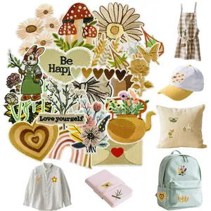 20pcs Country Vintage Embroidered Iron-On Patches, Heart Embroidery, Floral Embroidery Design, Funny Cute Rabbit Flower Embroidered Iron-On and Sew-On Patches for Clothes, Jackets, Hats, Backpacks, Curtains, Tablecloths