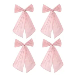 4 Pack Sparkle Organza Bows, 12"x20" Large Pink Bows for Party Decorations, Coquette Giant Bow Hanging Decor for Birthday Bachelorette Baby Bridal Shower Backdrop (Pink)