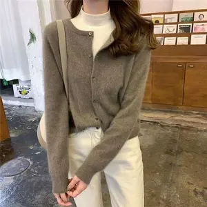 Women’s Cashmere/Wool Cardigan Sweater, Single-Breasted, Long Sleeve, Elegant Vintage Style, Solid Color, Autumn–Winter Outerwear, Model X452