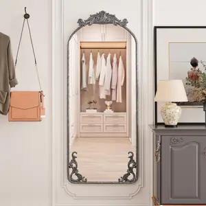 58"x24" Arched Full Body Mirror with Vintage Ornate Carved Applique on Top and Bottom, Hanging Wall Mounted Mirror, for Living Room Bedroom Retro Home Decor Mirror, Antique Silver,High quality mirror of high quality Decorative Glass