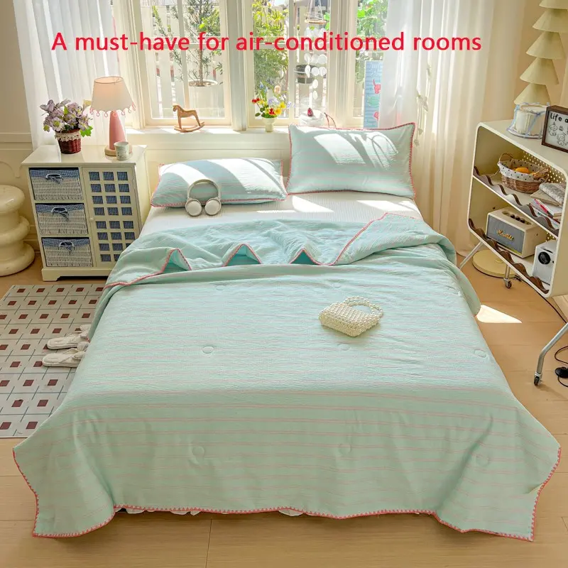 Double Layer Crinkle Stripe Summer Quilt, Comfortable Soft Minimalist Japanese Style, Ice Cool No Sweat
