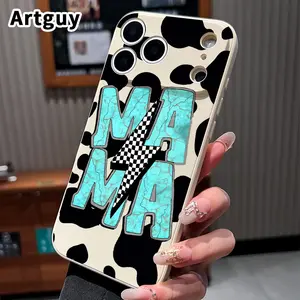 Straight Edge Phone Case for iPhone 17 15 16 14 Pro Max 13 12 11 XR XS Plus Air E Cow Skin Mama Pattern Pocket-Friendly Shockproof Liquid Silicone Protective Soft Smartphone Casing
