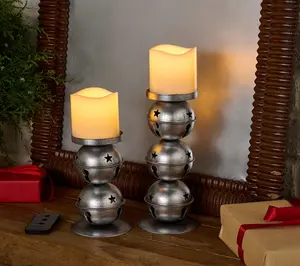 Home Reflections S/2 Jingle Bell Pillar Holders with Flameless