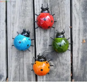 4-Piece Metal Ladybug Garden Wall Art Decor - Cute Colorful Insect Sculptures, Rustic Weatherproof Ornament for Outdoor Fence, Patio, Lawn - Home Backyard Artistic Decoration, summerwins