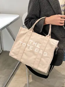 New Large Canvas Tote Bag, Letter Print, High Capacity, Simple Design, Adjustable Crossbody Shoulder, Shoulder Crossbody Bag for Women, Fashionable Accessory