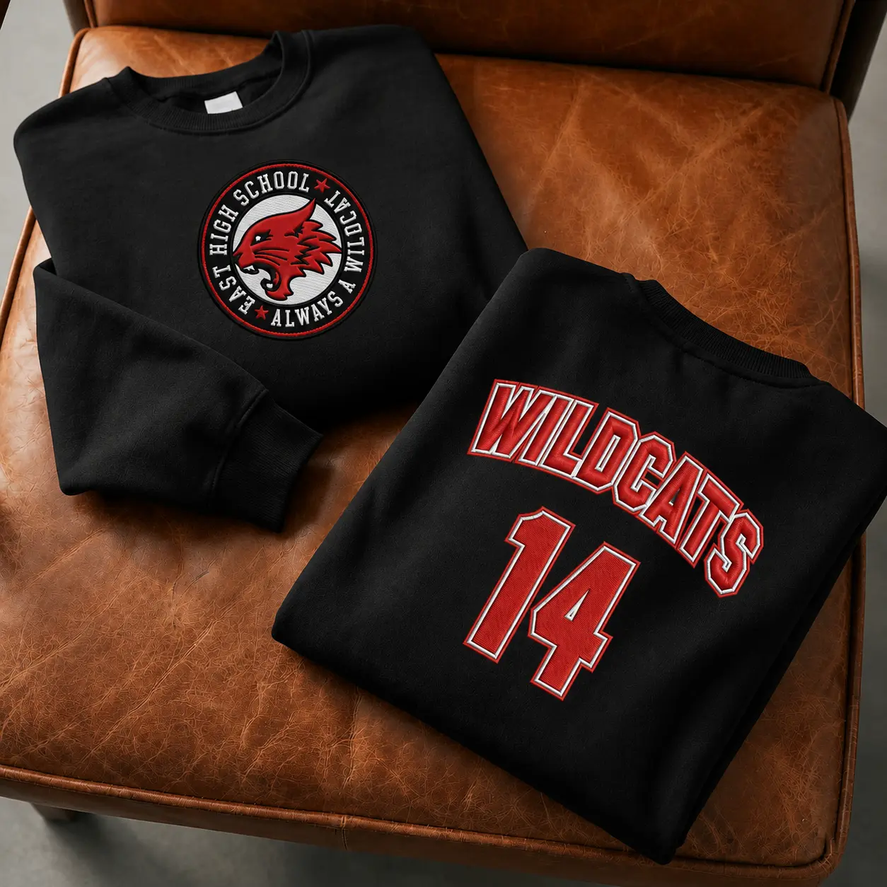 Wildcat 14 Embroidered Crewneck, Retro High School Mascot Sweatshirt, Retro Sports Club Crewneck