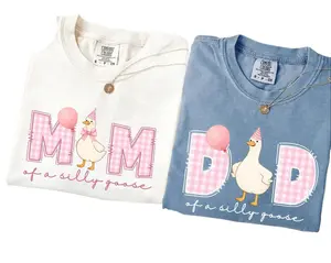 Comfort Color Silly Goose 1st Birthday Matching Family T-Shirts, Mama Goose Shirt, Dada Goose Tee, Gift for Mom and Dad, Matching Family Shirt, Custom Family Shirts, Full Size, Full Color