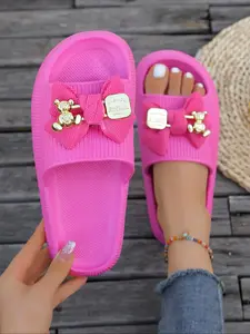 Women's Cute Bear Decor Slides, Casual Comfortable Non-slip Slides for Summer, Lightweight Breathable Slippers for Indoor & Outdoor Wear, Girl, Summer Beach Slippers
