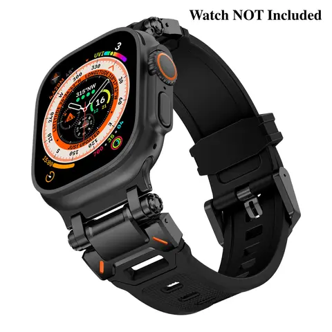 Mecha Style Smart Watch Replacement Strap, TPU Nylon Accessory with Durable Metal Connectors, Black Titanium Silicone, Multi-Sizes 49mm/46mm/45mm/44mm, Secure Fit for Active Users’ Running Watch