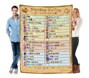 Stardew Valley Gift Chart Pixel Art Print Blanket, Super Soft Warm Flannel Throw, Ideal Gift for Stardew Valley Players, Home Decor Blanket for Couch Bedroom