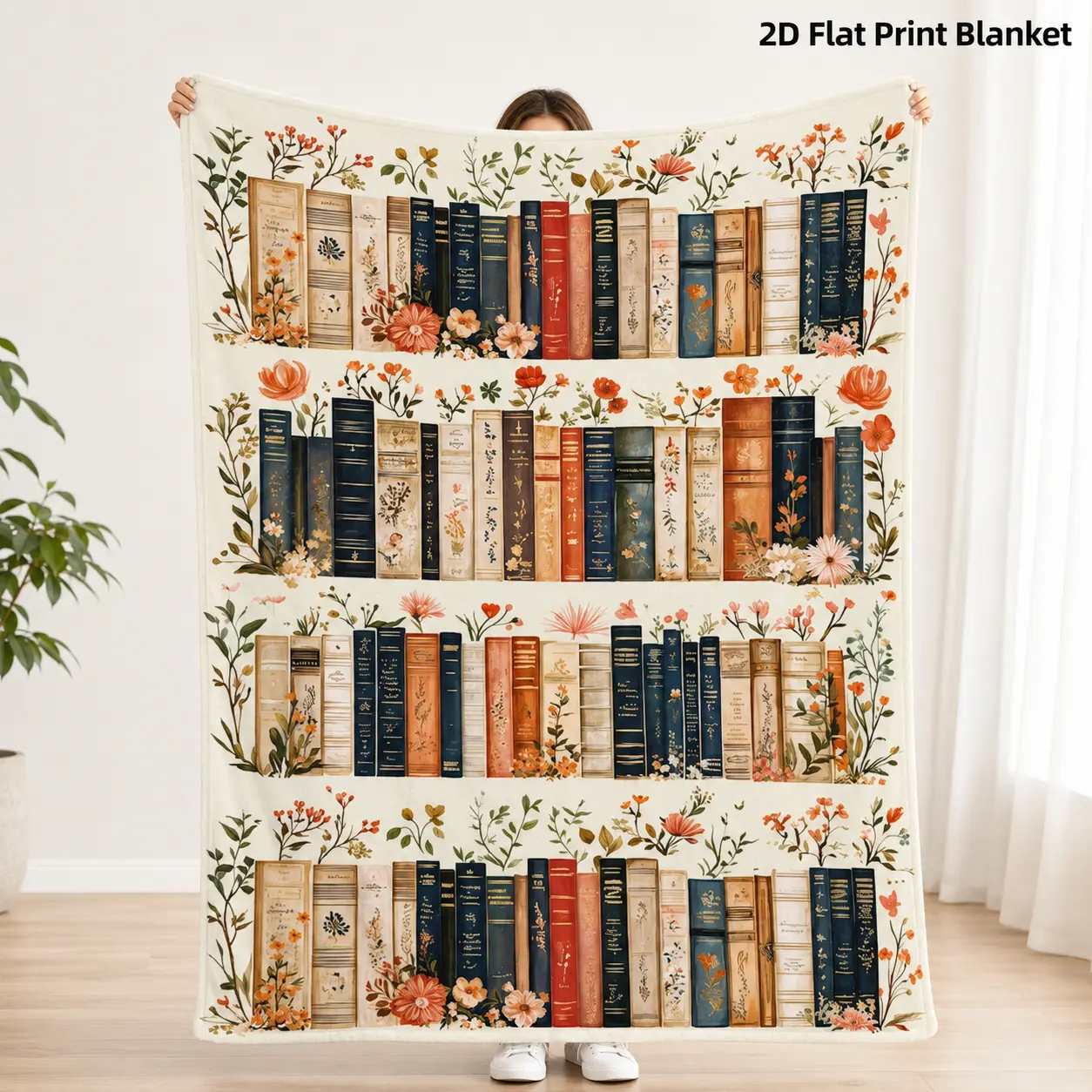 Personalized Vintage Library Soft Flannel Throw Blanket, Cottagecore Bookshelf Art for Bedrooms and Home Studies, Cozy Sofa Accent for Quiet Evenings & Birthday Christmas Gift for Book Lovers, Readers and Literary Decor Fans