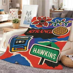 1Ppc STRANGER blanket Retro Pop Art Style Blanket Exquisite Blanket Vibrant Pop Culture Graphics, Perfect Gift for Fans and Holidays Eleven, Mike, Dustin, Lucas, Will, Vecna, Jim, Joyce, Nancy, outdoor enthusiasts, perfect Christmas and New Year's gifts.