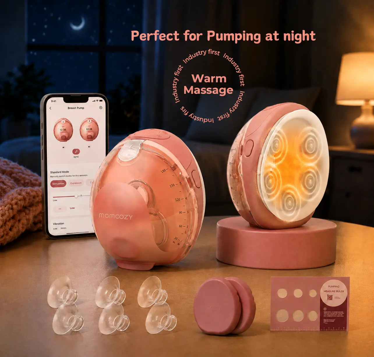 Momcozy Wellness 1 Wearable Breast Pump, Warm-Massage Hands-Free Pump with Heated Flange&Simulated Massage for Comfortable Breastfeeding&Let-Down, App-Controlled, 4 Modes 12 Levels, 180ml/6oz
