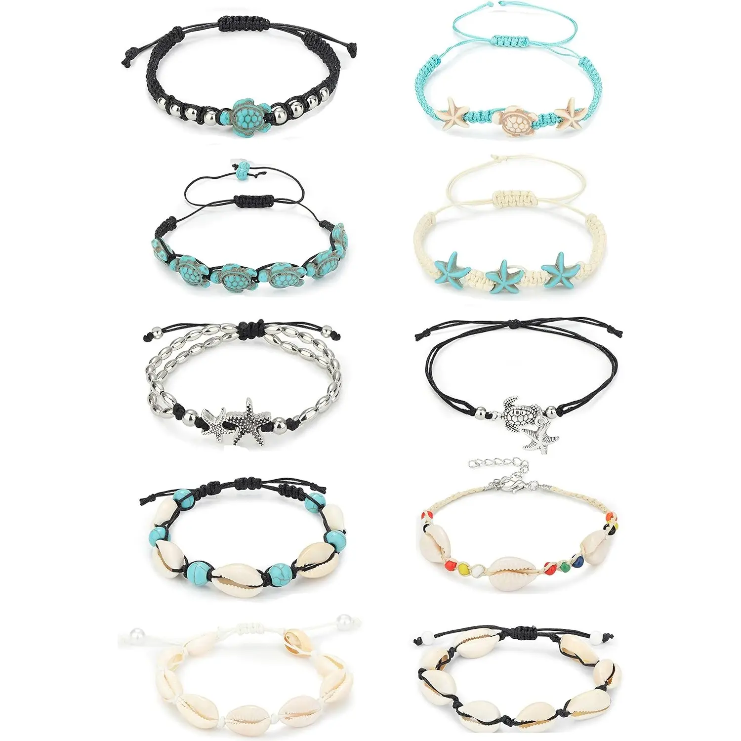 Jstyle Handmade Boho Ankle Bracelet - Adjustable Natural Cowrie Shell, Turtle & Beach Bead Design - Stylish Women's Costume Jewelry Anklets for Women, Stylish Accessories