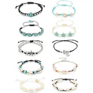 Jstyle Shell Turtle Ankle Bracelets Handmade Boho Anklet Jewelry Adjustable Natural Cowrie Shell Beach Bead Anklet for Women