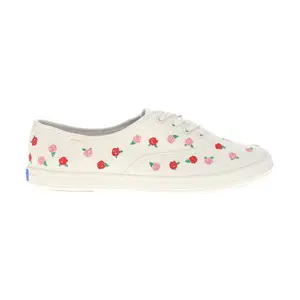 Keds Womens Champion Canvas Rose Embroidery Lace Up Sneakers Shoes Casual - Off White