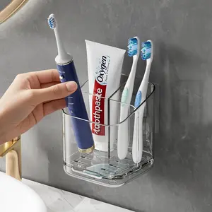 Toothbrush Holders for Bathrooms, 3 Slots Detachable Electric Toothbrush Holder Wall Mounted with Divider, Removable Tooth Brush and Toothpaste Holder Organizer for Bathroom/Kitchen/Office