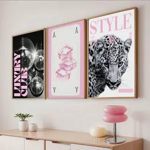 3 Panel Leopard Cheetah Wall Art, 8 Ball Lucky Pattern Canvas Painting, Pink Girly Poster, Elegant Decorative Painting Suitable For Bedroom, Living Room Or Dorm, Gift For Her, Frame Not Included