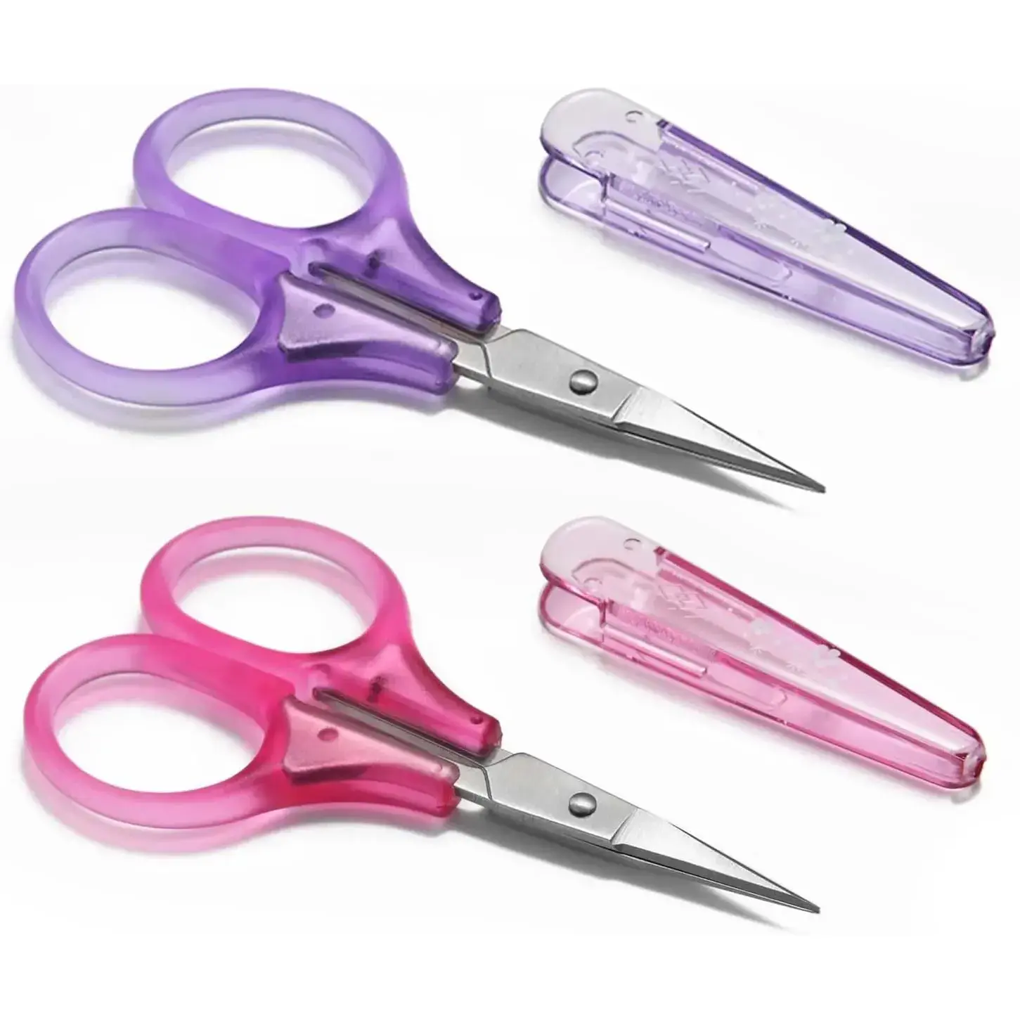 Small Craft Scissors, 3" Tiny Travel Scissors Tsa Compliant with Cover, Sharp Scissors all Purpose, Straight Fine Tips Mini Sewing Scissors Set, Precision Detail Paper Cutting, Pink/Purple