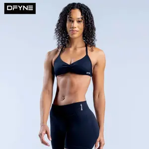 DFYNE Seamless Halter Triangle Sports Bra & Shorts Set| Padded Ruched Plunge Top with High Waisted Tummy Control Biker Shorts 2-Piece Outfit