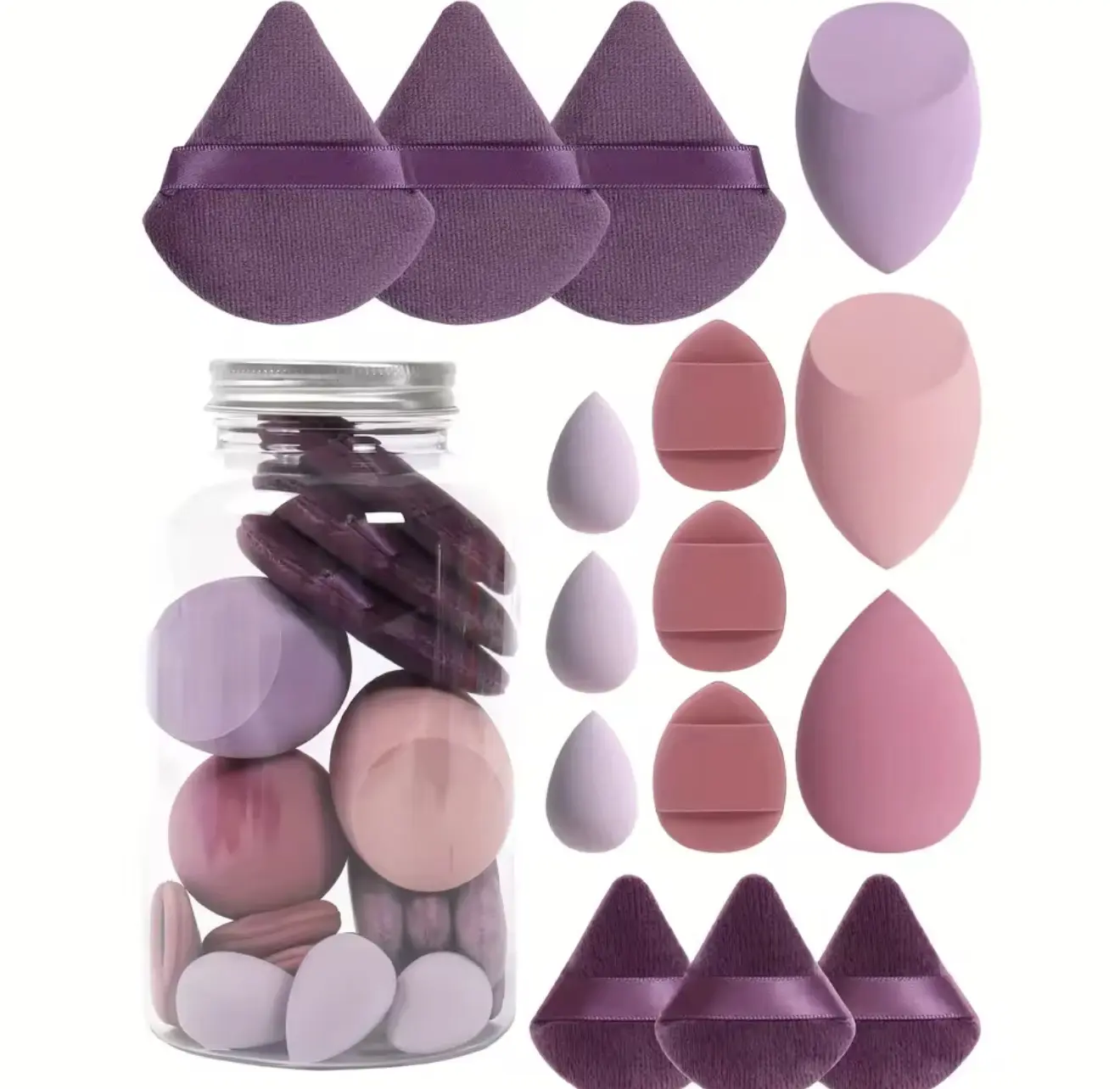 15-Piece Latex-Free Makeup Sponge Set - Hypoallergenic, Naturally Derived, Multi-Size, Multi-Shape Soft Sponges, Water-Activated, Smoothing Concealer Blender with Storage Jar for Beginners, Makeup Artists (Flawless, Streak-Free Application)