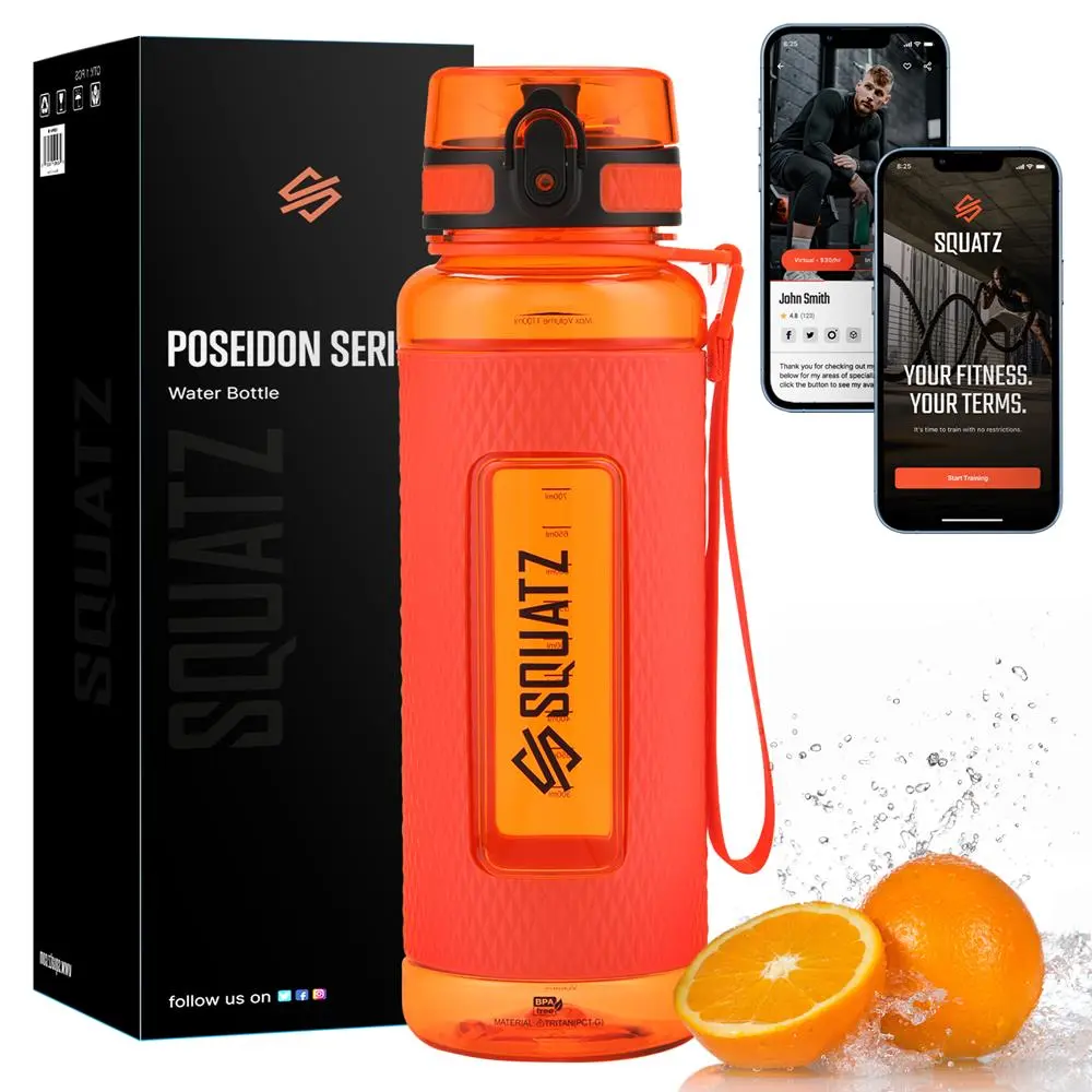 40 Oz  Water Bottle - Orange | Leakproof Tritan Sport Bottle with Infuser Strainer, Flip Top Lid, Wide Mouth, Hygienic Nozzle & Carry Strap – BPA Free Portable Plastic Bottle for Gym & Outdoor Use