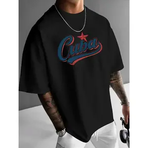 Cuban-Themed Graphic Print Casual Men'S T-Shirt, Summer Men'S Round Neck Short Sleeve T-Shirt, Stylish And Versatile Trendy Print Short Sleeves