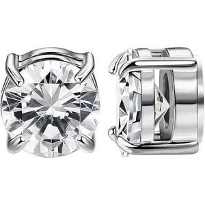 2 Pairs Stainless Steel Magnetic Stud Earrings for Men Women Non-piercing CZ Hypoallergenic 5-8MM Easy To Wear Strong Magnet Design