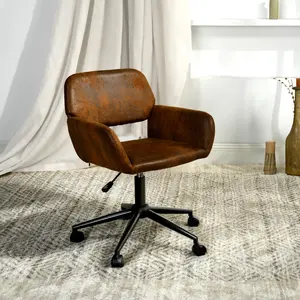 Homy Casa Ross Classic Upholstered Suede Fabric Office Chair with Mid-Back Support Adjustable Height 360-Degree Swivel for Home Bedroom Makeup Studying & Small Spaces Ergonomic Vanity Chair